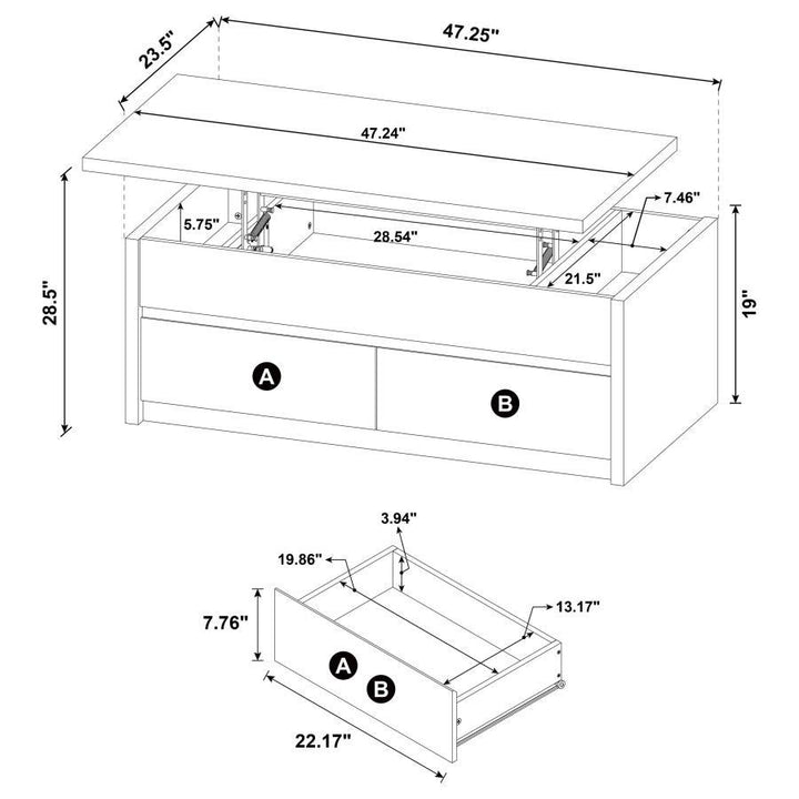 Knapp - Lift Top Cocktail Coffee Table With Dual Drawers - Black Coffee Table modern furniture Contempo Furniture