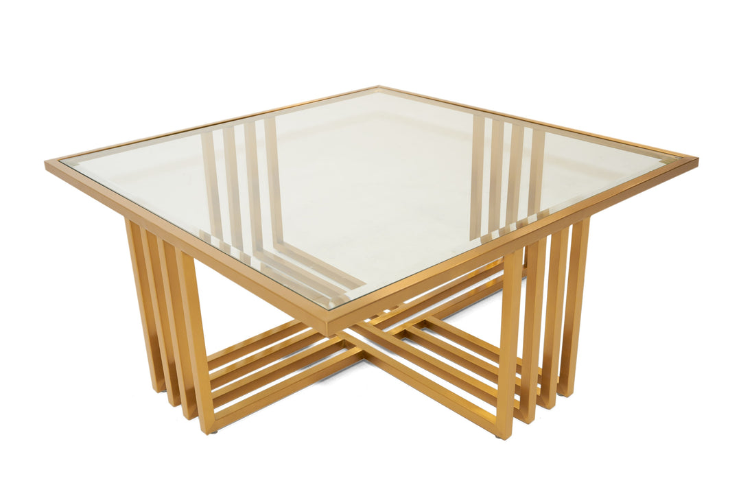 Kodiak  Glam Clear Glass and Gold Glass Coffee Table