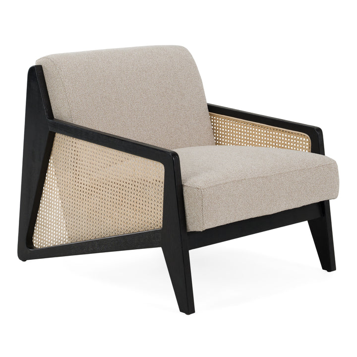 Kratz - Modern Beige Fabric + Rattan + Black Walnut Accent Chair