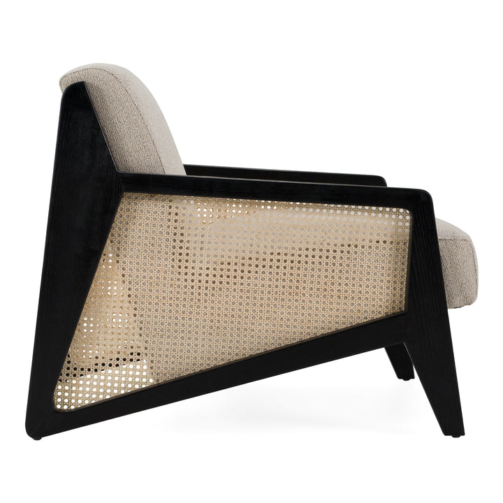 Kratz - Modern Beige Fabric + Rattan + Black Walnut Accent Chair