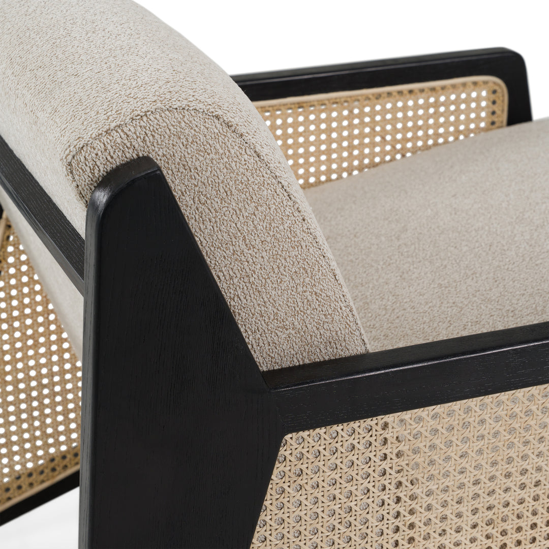 Kratz - Modern Beige Fabric + Rattan + Black Walnut Accent Chair