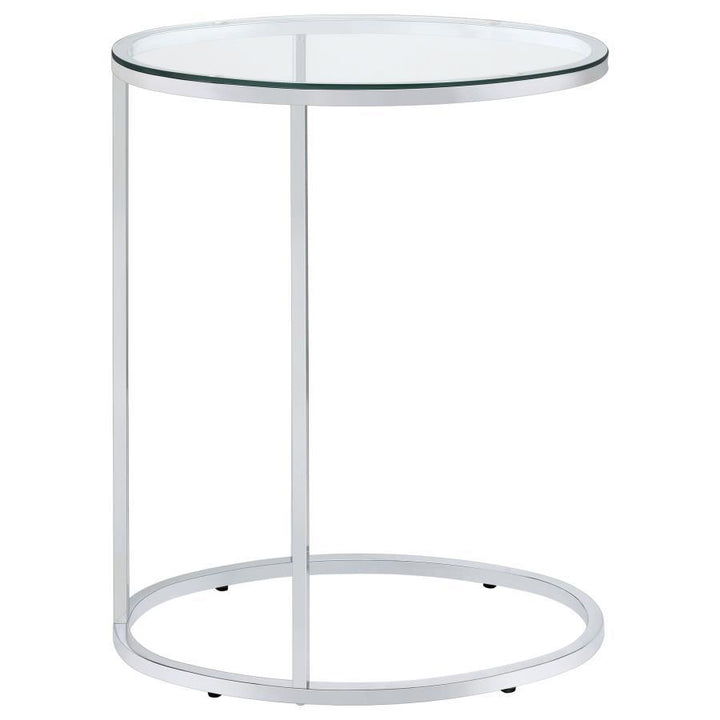 Kyle - Oval Glass Top C - Shaped Sofa Side Table - Chrome Sofa Table modern furniture Contempo Furniture
