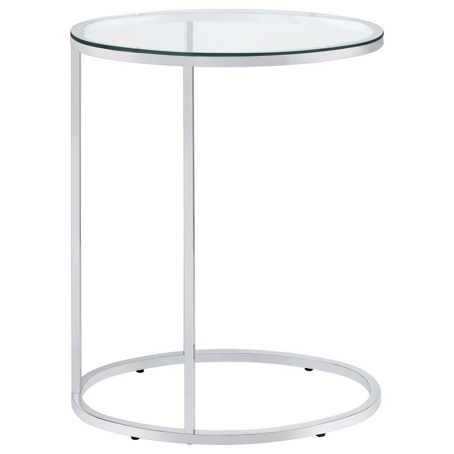 Kyle - Oval Glass Top C - Shaped Sofa Side Table - Chrome Sofa Table modern furniture Contempo Furniture