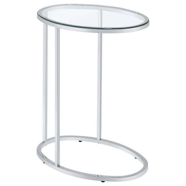Kyle - Oval Glass Top C - Shaped Sofa Side Table - Chrome Sofa Table modern furniture Contempo Furniture