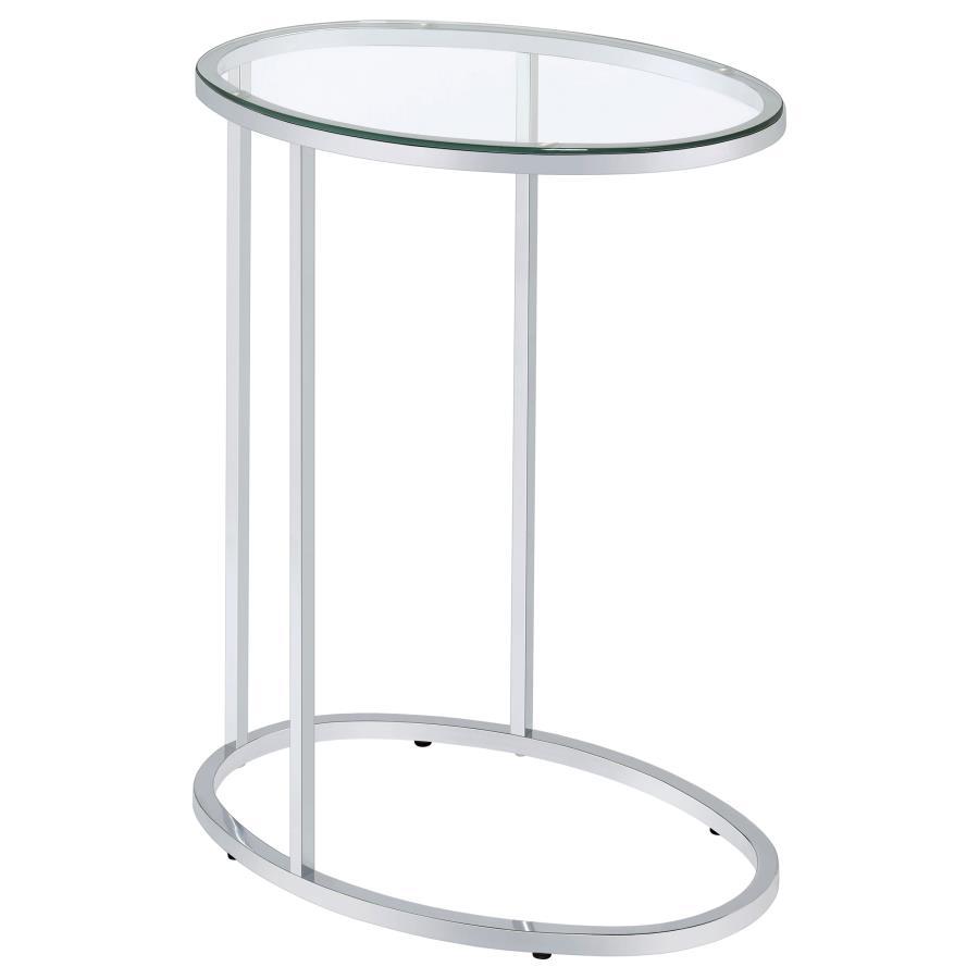 Kyle - Oval Glass Top C - Shaped Sofa Side Table - Chrome Sofa Table modern furniture Contempo Furniture
