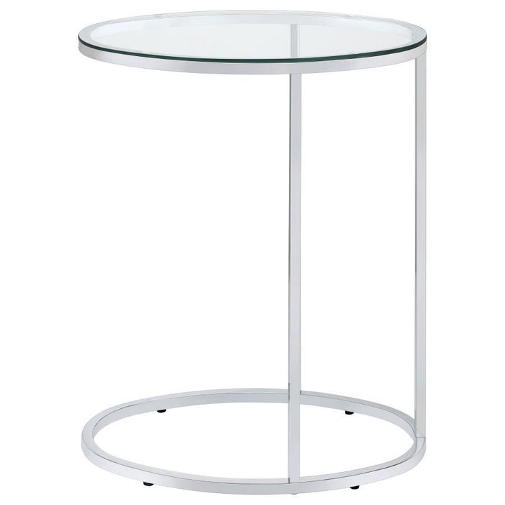 Kyle - Oval Glass Top C - Shaped Sofa Side Table - Chrome Sofa Table modern furniture Contempo Furniture