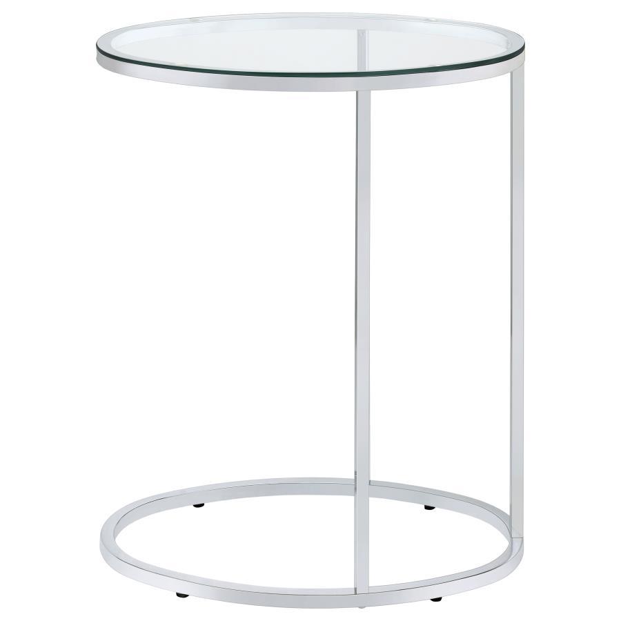 Kyle - Oval Glass Top C - Shaped Sofa Side Table - Chrome Sofa Table modern furniture Contempo Furniture