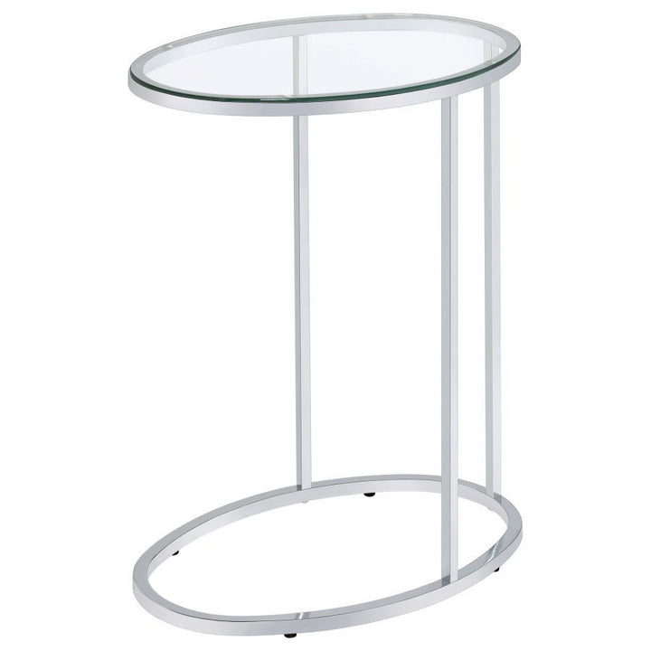 Kyle - Oval Glass Top C - Shaped Sofa Side Table - Chrome Sofa Table modern furniture Contempo Furniture