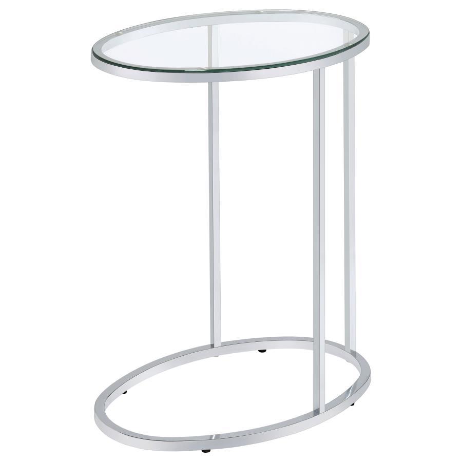 Kyle - Oval Glass Top C - Shaped Sofa Side Table - Chrome Sofa Table modern furniture Contempo Furniture