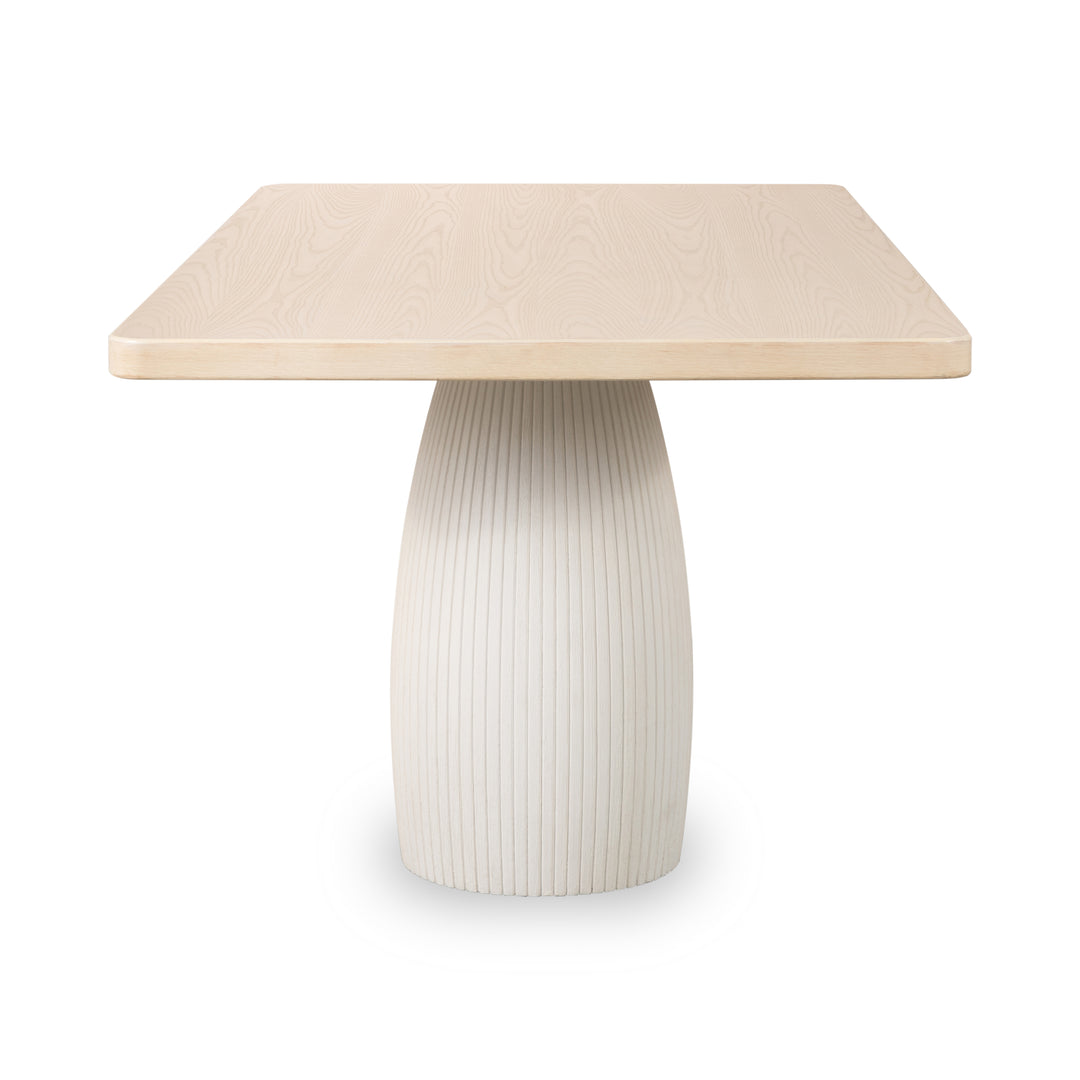 Zinnia Plaster Base Wood Top Dining Table in White Sand and Ivory