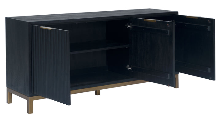 Modus Furniture 8Zu578 Kentfield 3 Door Sideboard In Black Drift Oak And Brass