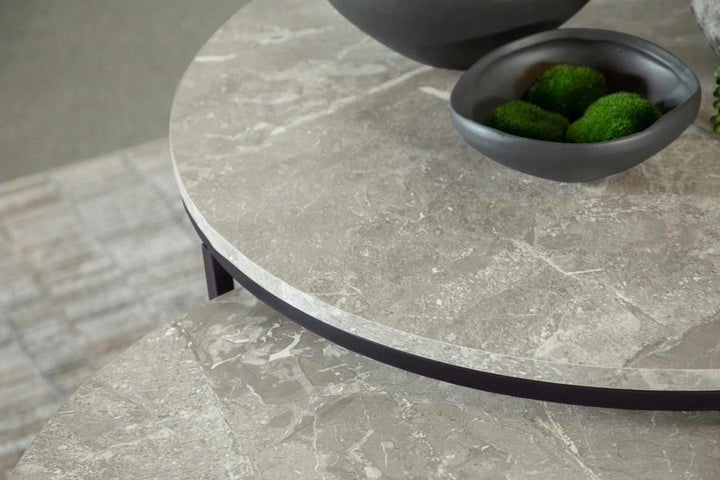 Lainey - 2 Piece Round Faux Marble Nesting Coffee Table - Gray Nesting Table modern furniture Contempo Furniture