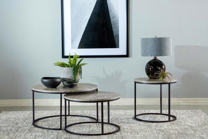 Lainey - 2 Piece Round Faux Marble Nesting Coffee Table - Gray Nesting Table modern furniture Contempo Furniture