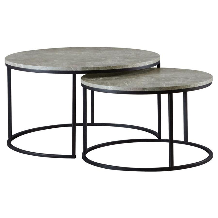 Lainey - 2 Piece Round Faux Marble Nesting Coffee Table - Gray Nesting Table modern furniture Contempo Furniture