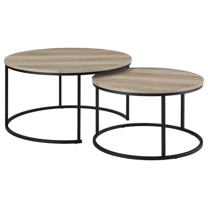 Lainey - 2 Piece Round Nesting Coffee Table - Distressed Pine Nesting Table modern furniture Contempo Furniture