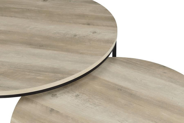 Lainey - 2 Piece Round Nesting Coffee Table - Distressed Pine Nesting Table modern furniture Contempo Furniture