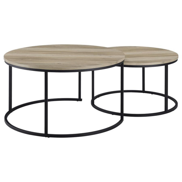 Lainey - 2 Piece Round Nesting Coffee Table - Distressed Pine Nesting Table modern furniture Contempo Furniture