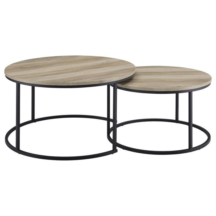 Lainey - 2 Piece Round Nesting Coffee Table - Distressed Pine Nesting Table modern furniture Contempo Furniture