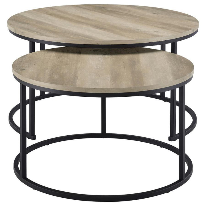 Lainey - 2 Piece Round Nesting Coffee Table - Distressed Pine Nesting Table modern furniture Contempo Furniture