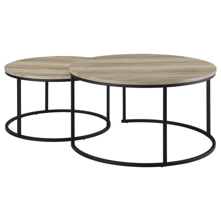 Lainey - 2 Piece Round Nesting Coffee Table - Distressed Pine Nesting Table modern furniture Contempo Furniture