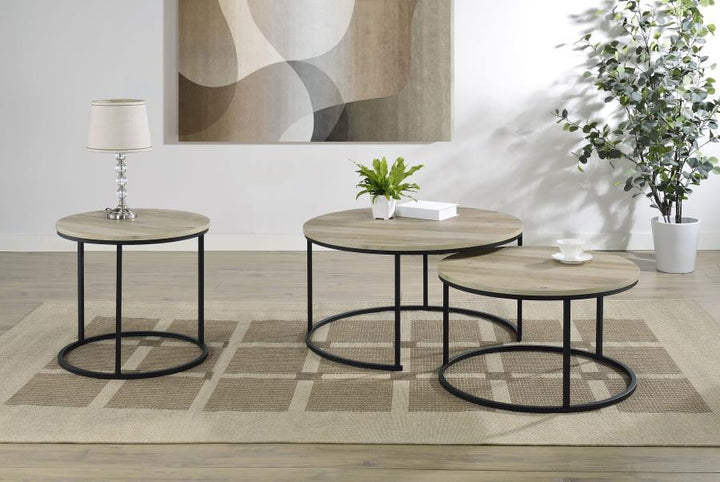 Lainey - 2 Piece Round Nesting Coffee Table - Distressed Pine Nesting Table modern furniture Contempo Furniture