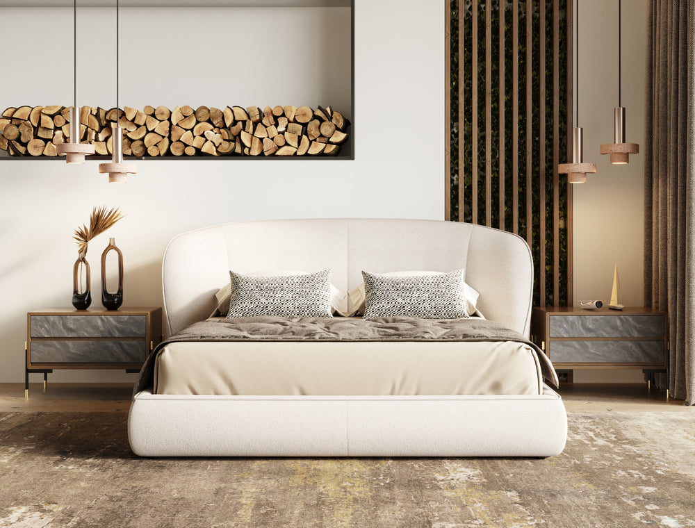 Lambert - Modern Beige Fabric Upholstered Bed - View 2