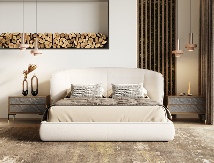 Lambert - Modern Beige Fabric Upholstered Bed