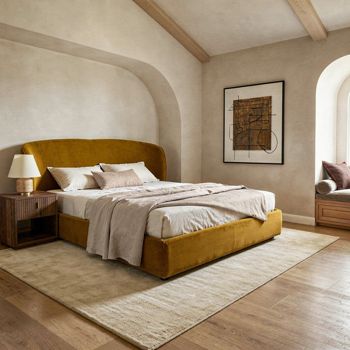 Lambert - Modern Burnt Orange Fabric Upholstered Bed