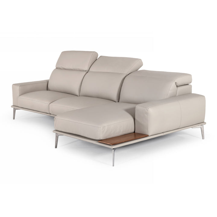Villeneuve - Italian Modern Light Grey Leather Right Facing Sectional Sofa