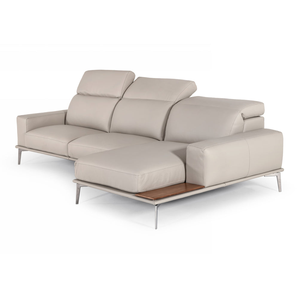 Villeneuve - Italian Modern Light Grey Leather Right Facing Sectional Sofa