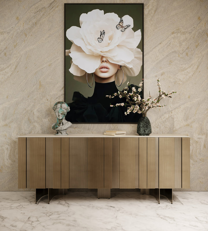 Kiefer - Modern Faux Travertine Ceramic + Bronze Buffet