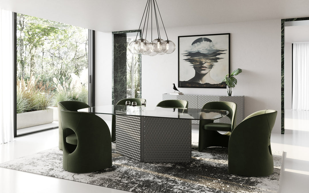 Raphael  Modern Glass + Silver Dining Table
