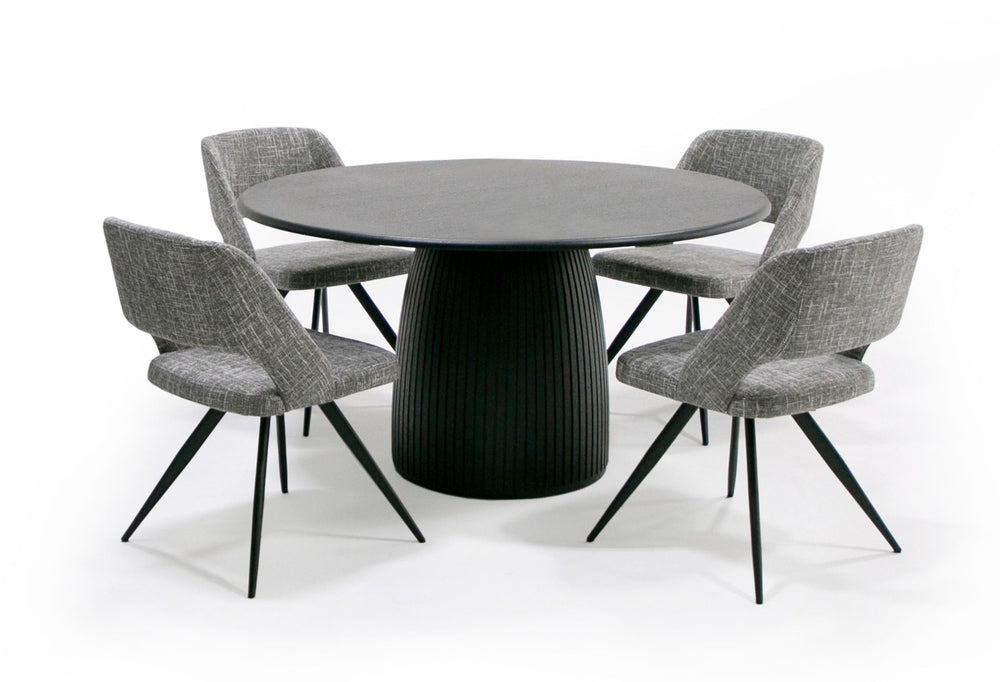 Lander Modern Mid Century Black Oak Round Dining Table - View 2