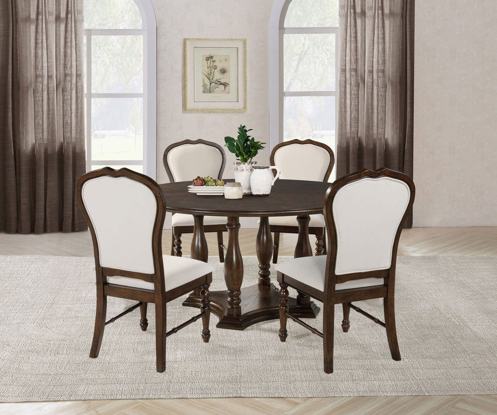 Landon - 5 Piece Round Dining Table Set - Rich Brown 5 - Piece Dining Room Set modern furniture Contempo Furniture
