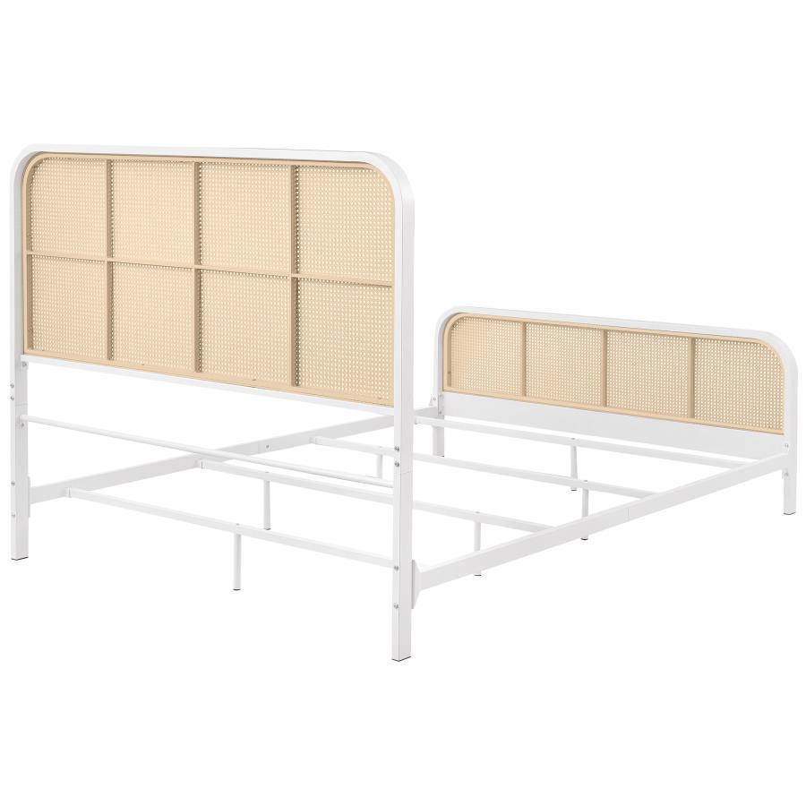Lanewood - Open Cane Rattan Metal Eastern King Bed - White Upholstered Bed modern furniture Contempo Furniture