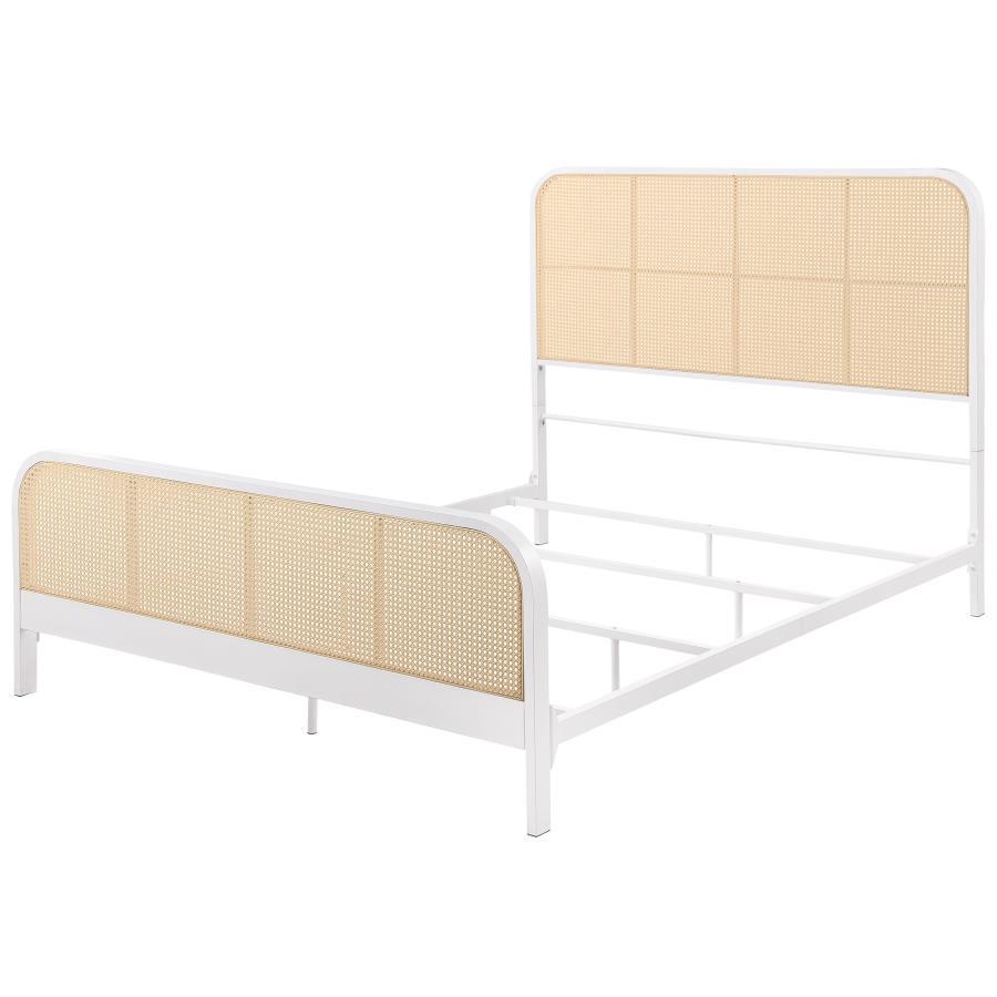 Lanewood - Open Cane Rattan Metal Eastern Queen - White Upholstered Bed modern furniture Contempo Furniture