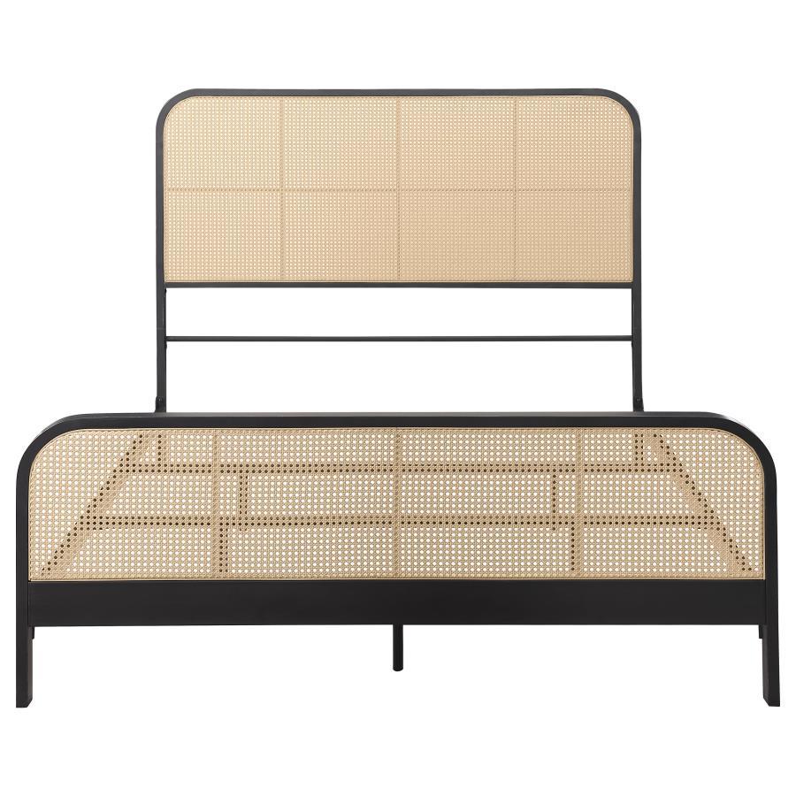 Lanewood - Open Cane Rattan Metal Queen Bed - Black Upholstered Bed modern furniture Contempo Furniture