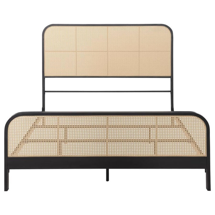 Lanewood - Open Cane Rattan Metal Queen Bed - Black Upholstered Bed modern furniture Contempo Furniture