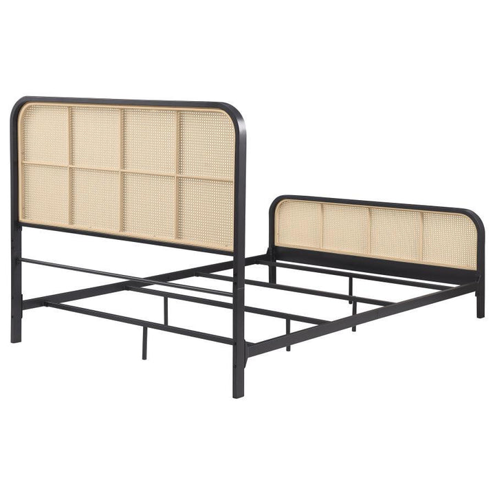 Lanewood - Open Cane Rattan Metal Queen Bed - Black Upholstered Bed modern furniture Contempo Furniture