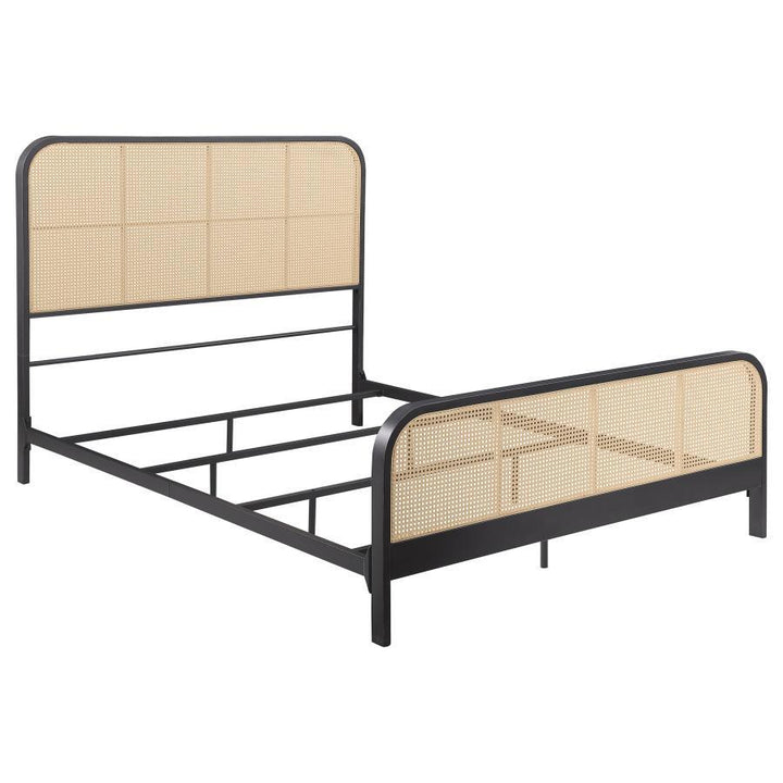 Lanewood - Open Cane Rattan Metal Queen Bed - Black Upholstered Bed modern furniture Contempo Furniture