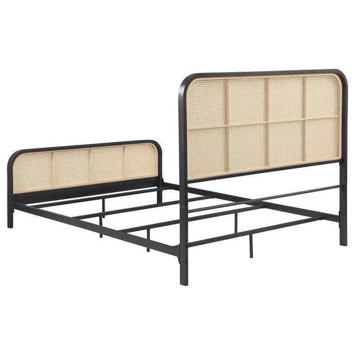 Lanewood - Open Cane Rattan Metal Queen Bed - Black Upholstered Bed modern furniture Contempo Furniture