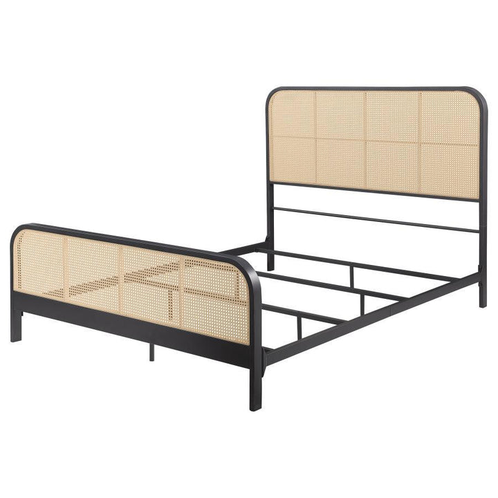 Lanewood - Open Cane Rattan Metal Queen Bed - Black Upholstered Bed modern furniture Contempo Furniture