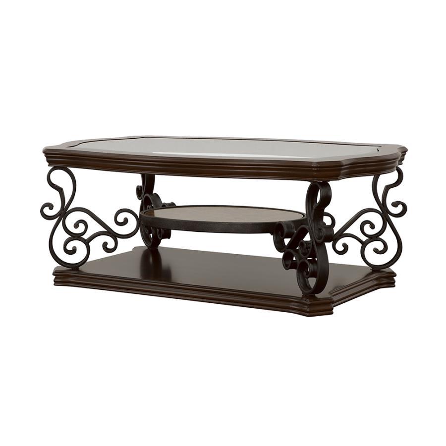 Laney - 1 - Shelf Glass Top Rectangular Coffee Table - Deep Merlot Coffee Table modern furniture Contempo Furniture