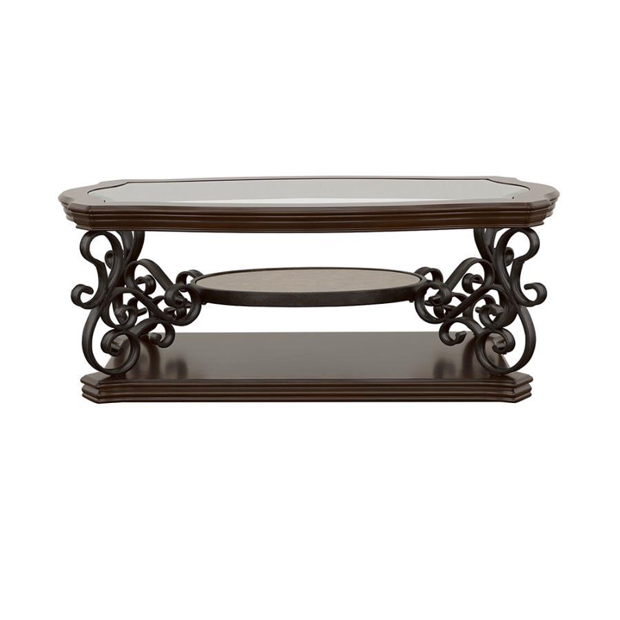 Laney - 1 - Shelf Glass Top Rectangular Coffee Table - Deep Merlot Coffee Table modern furniture Contempo Furniture