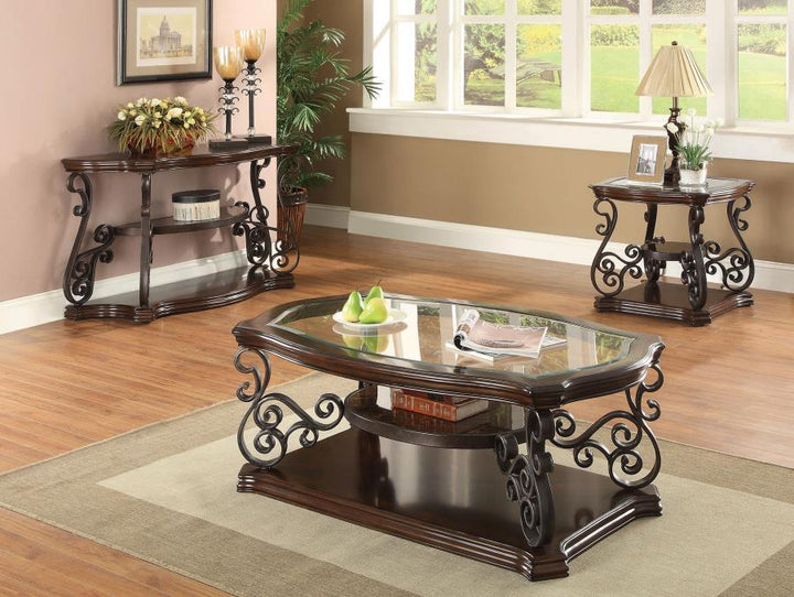 Laney - 1 - Shelf Glass Top Rectangular Coffee Table - Deep Merlot Coffee Table modern furniture Contempo Furniture