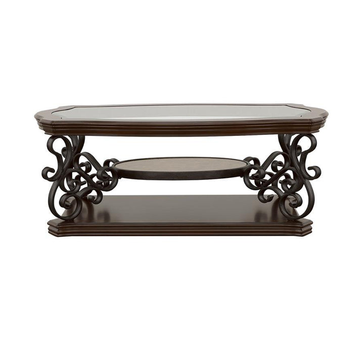 Laney - 1 - Shelf Glass Top Rectangular Coffee Table - Deep Merlot Coffee Table modern furniture Contempo Furniture