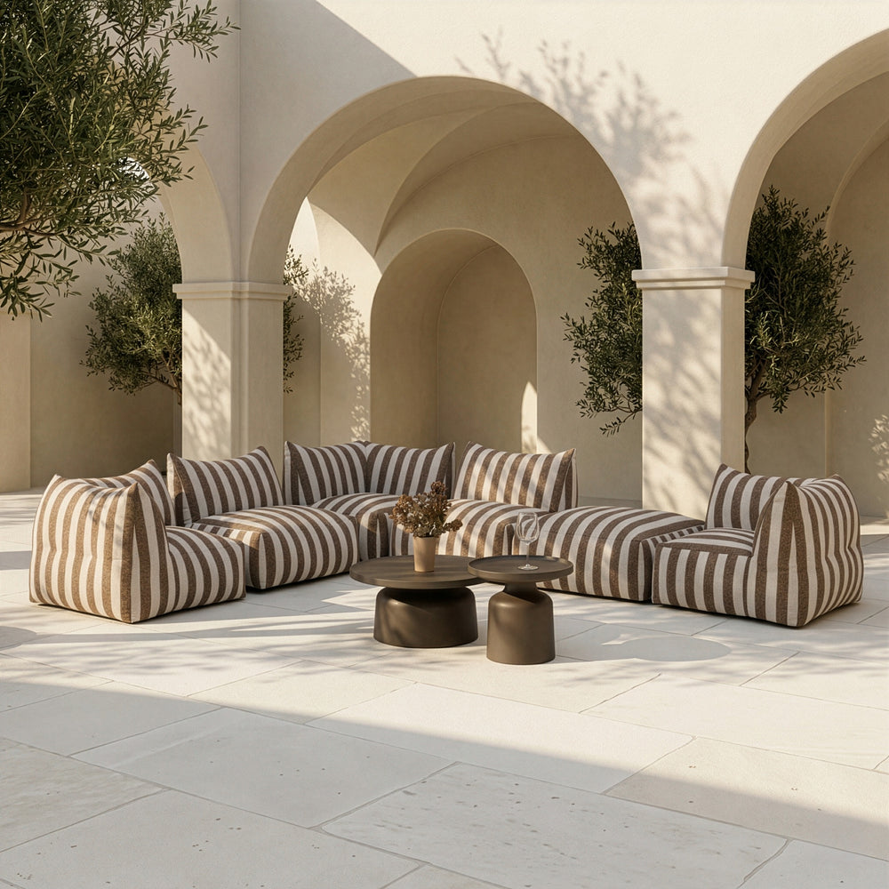 Lanuza - Outdoor Brown + White Stripe Fabric Armless Sofa Seat - View 6