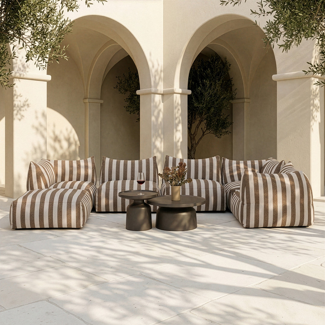 Lanuza - Outdoor Brown + White Stripe Fabric Armless Sofa Seat