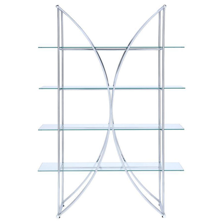 Larson - 4 - Shelf Glass Bookshelf - Chrome Standard Bookcase modern furniture Contempo Furniture