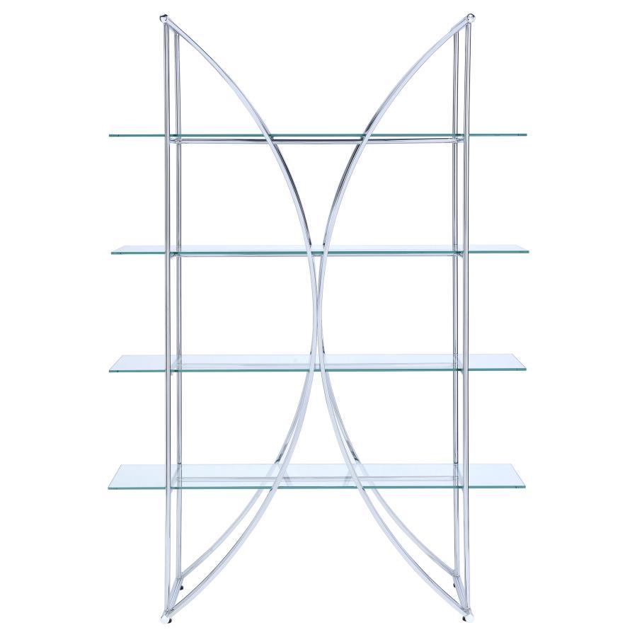 Larson - 4 - Shelf Glass Bookshelf - Chrome Standard Bookcase modern furniture Contempo Furniture